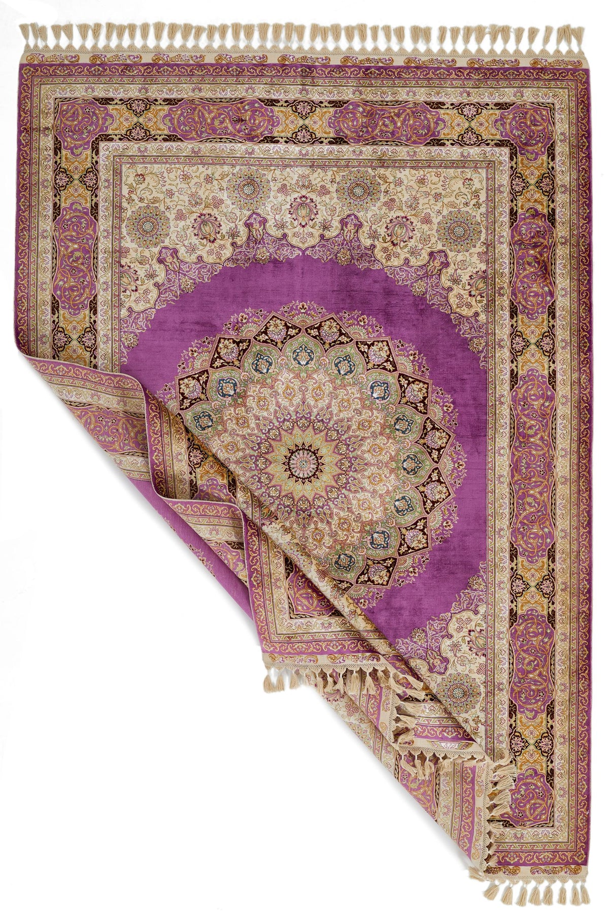 6x8 Purple and Ivory Turkish Silk Rug