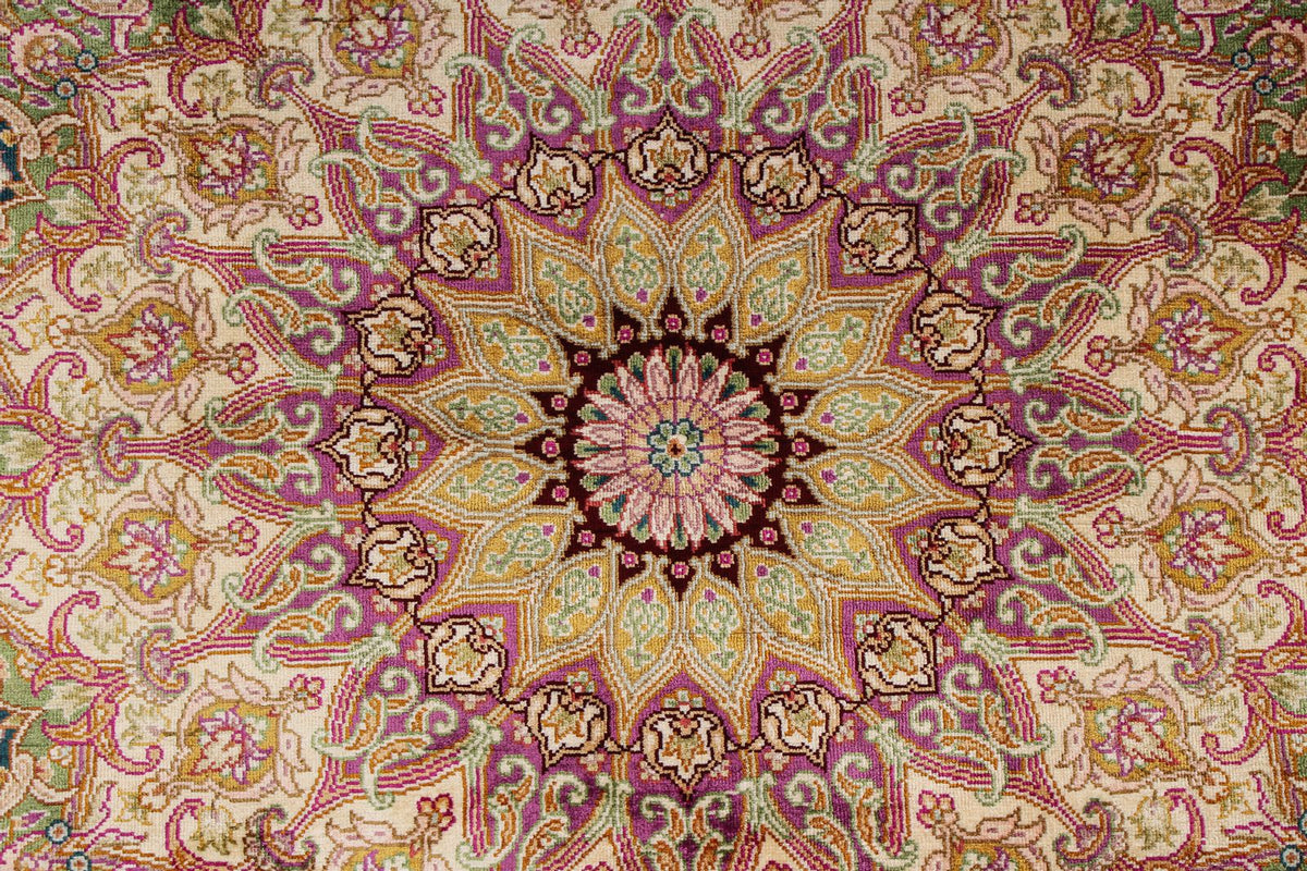 6x8 Purple and Ivory Turkish Silk Rug