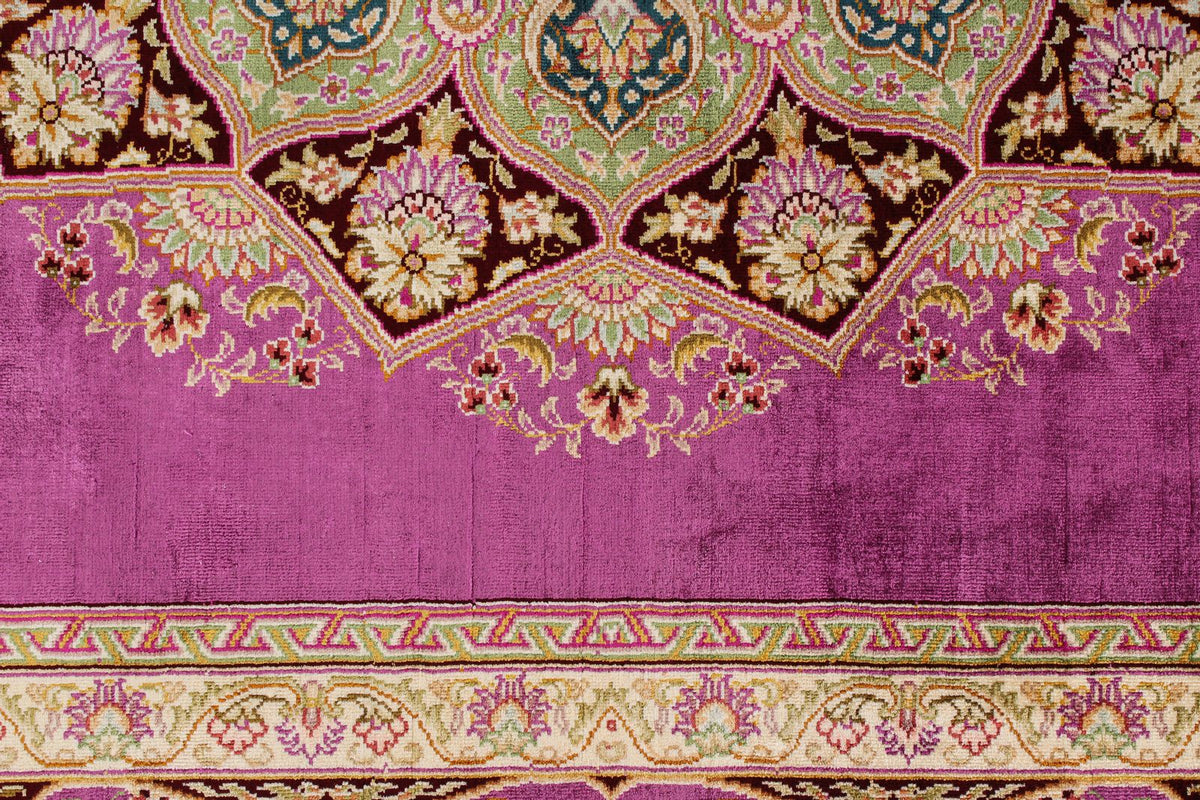 6x8 Purple and Ivory Turkish Silk Rug