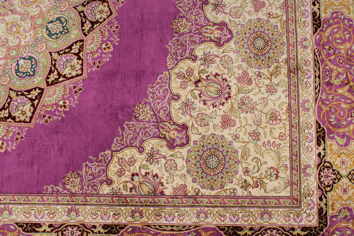 6x8 Purple and Ivory Turkish Silk Rug