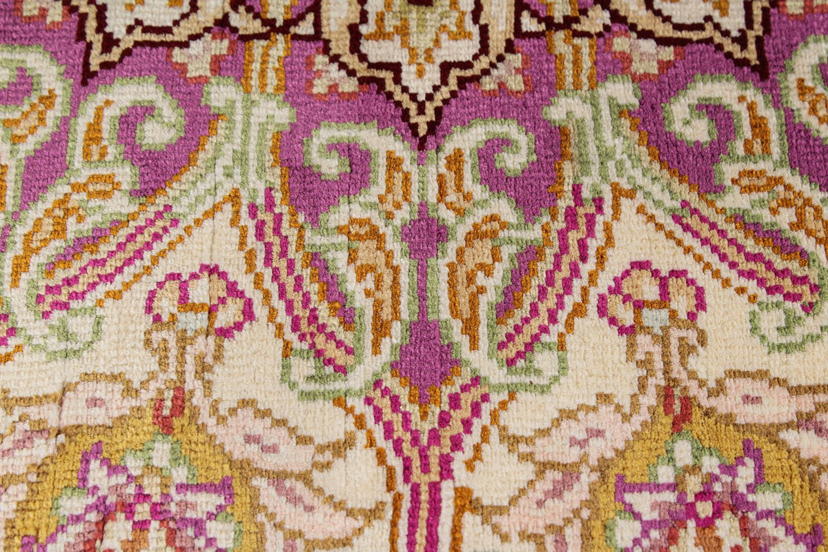 6x8 Purple and Ivory Turkish Silk Rug