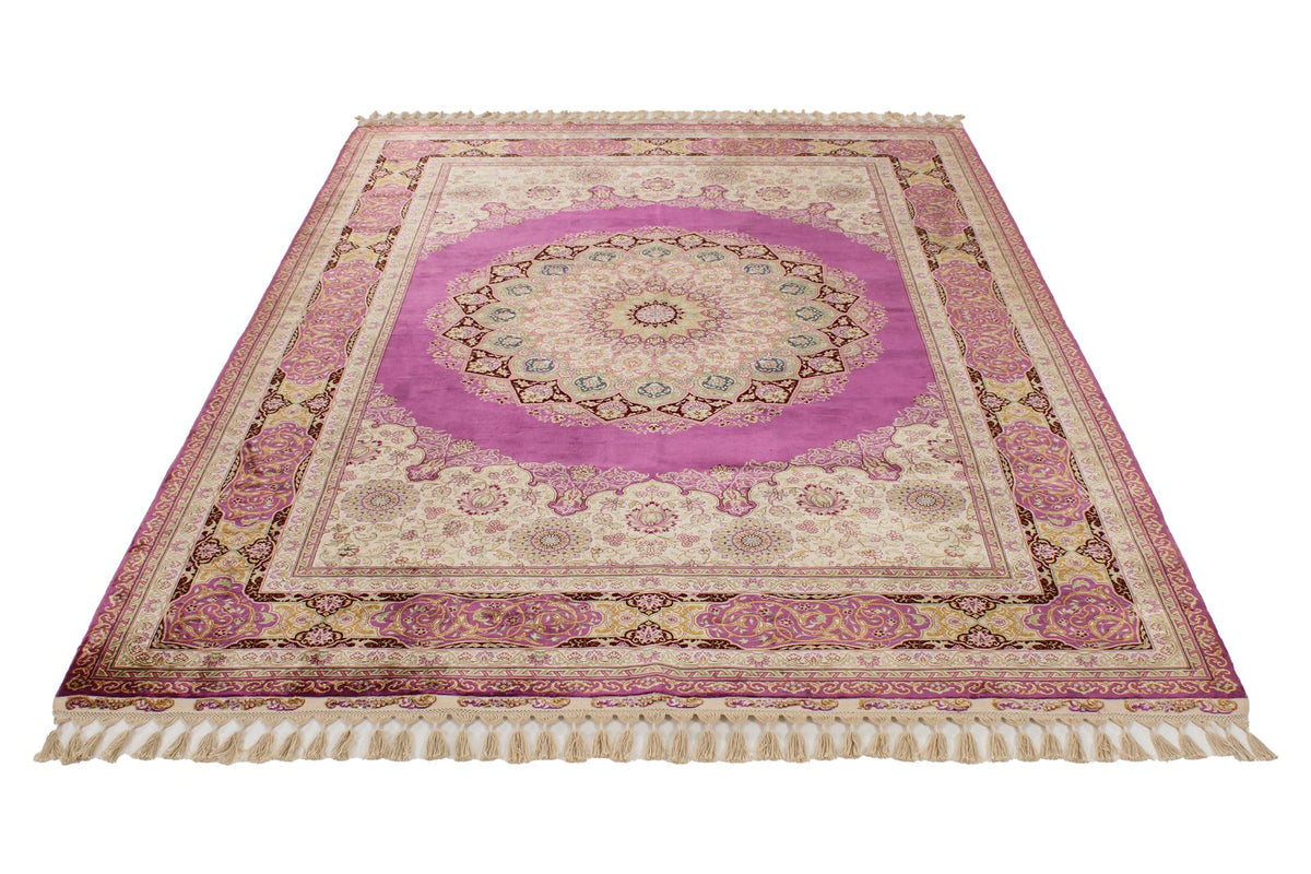 6x8 Purple and Ivory Turkish Silk Rug