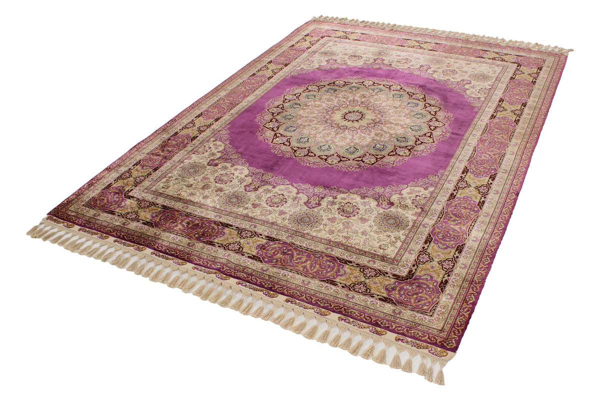 6x8 Purple and Ivory Turkish Silk Rug