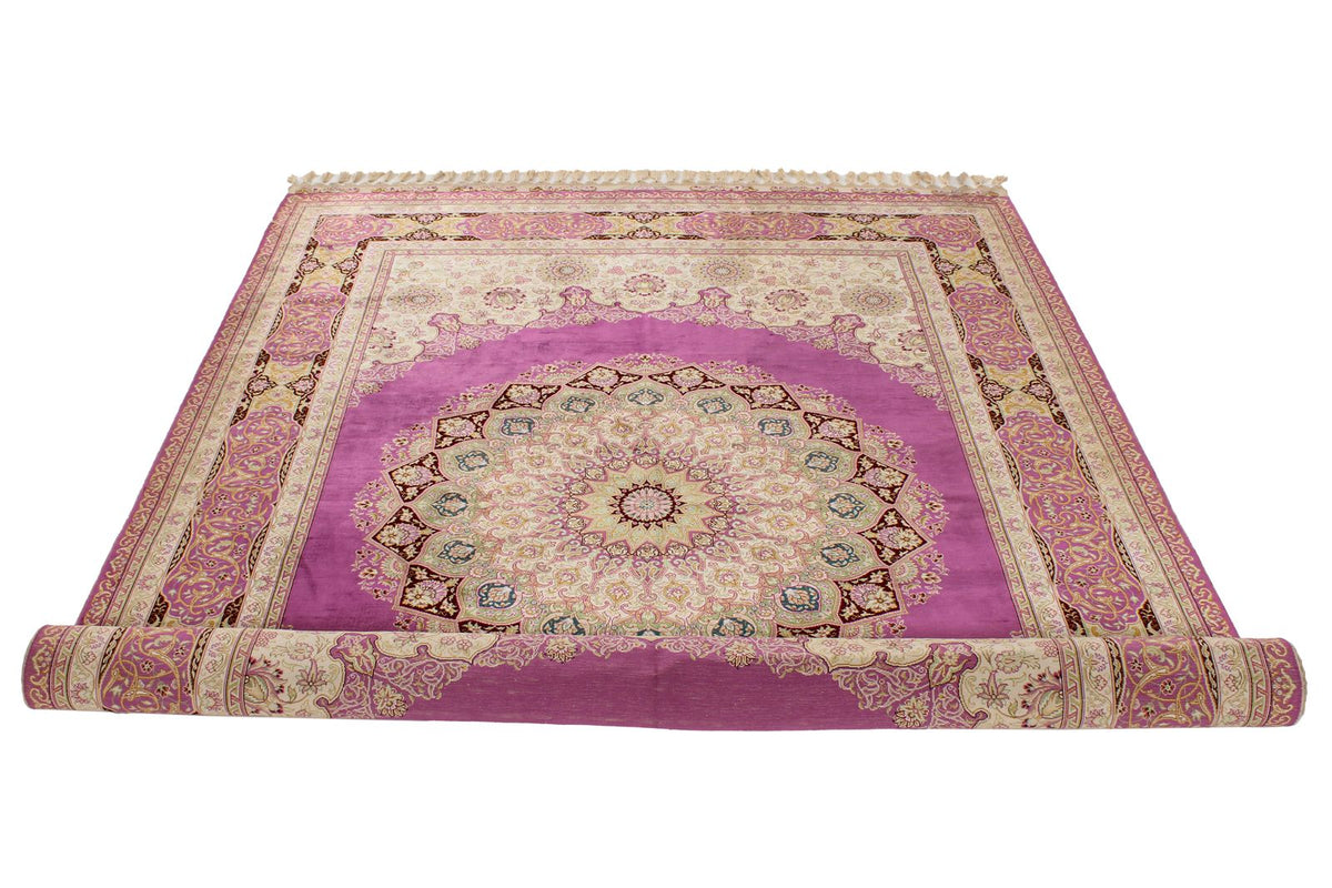 6x8 Purple and Ivory Turkish Silk Rug