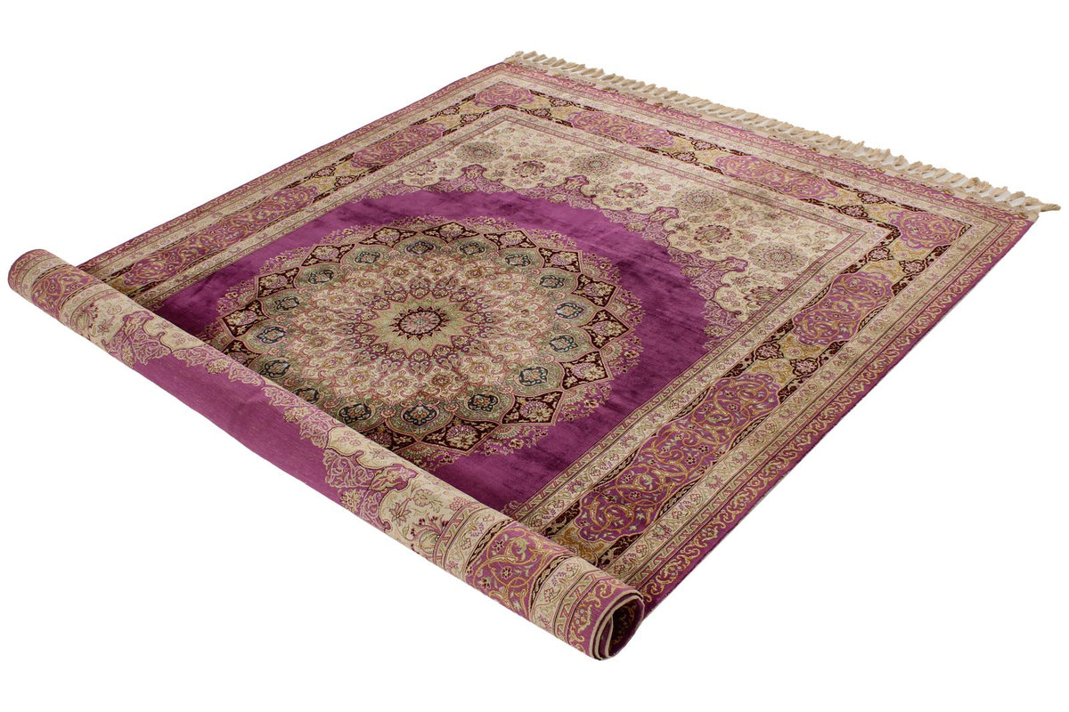 6x8 Purple and Ivory Turkish Silk Rug