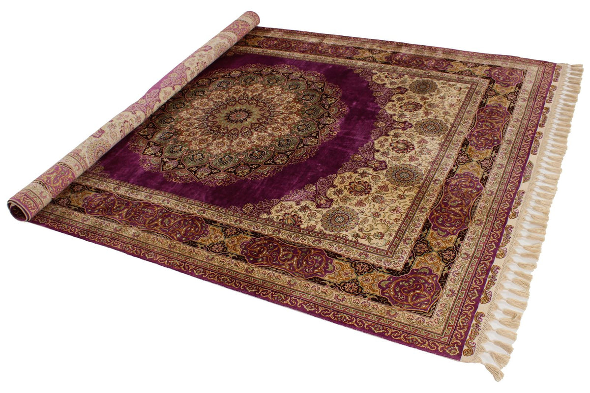 6x8 Purple and Ivory Turkish Silk Rug