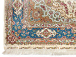 6x9 Ivory and Blue Turkish Silk Rug