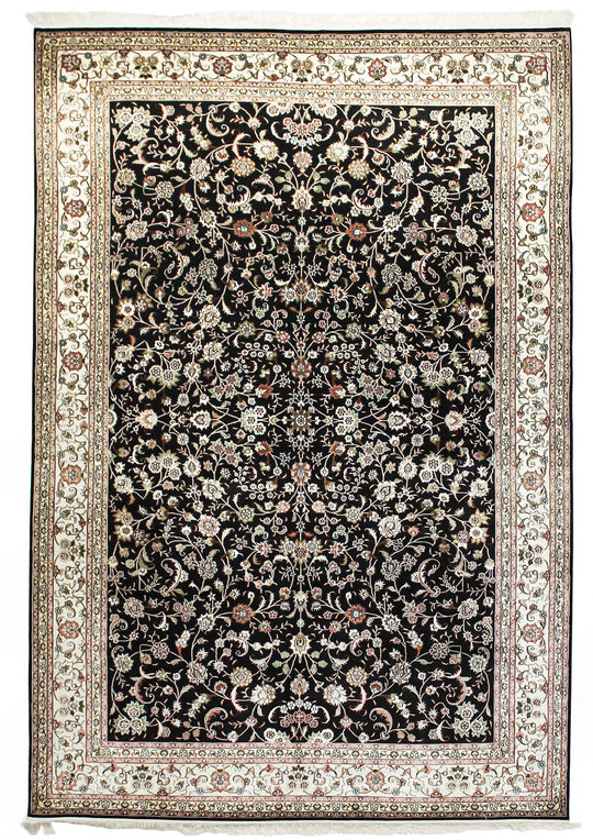 6x9 Black and Ivory Turkish Silk Rug