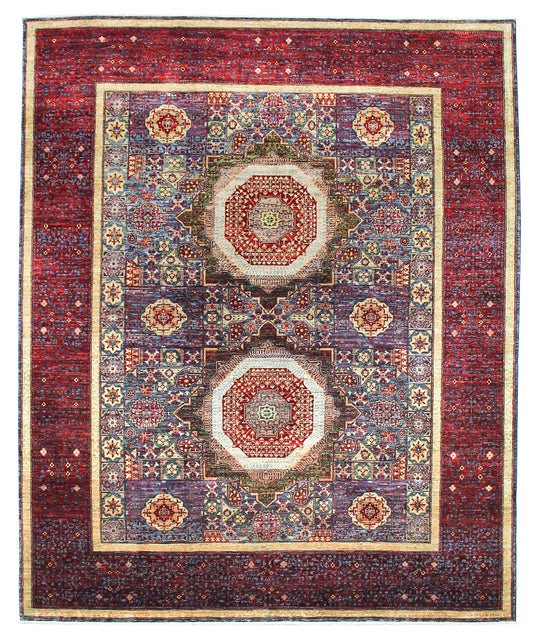 8x10 Navy and Red Turkish Tribal Rug