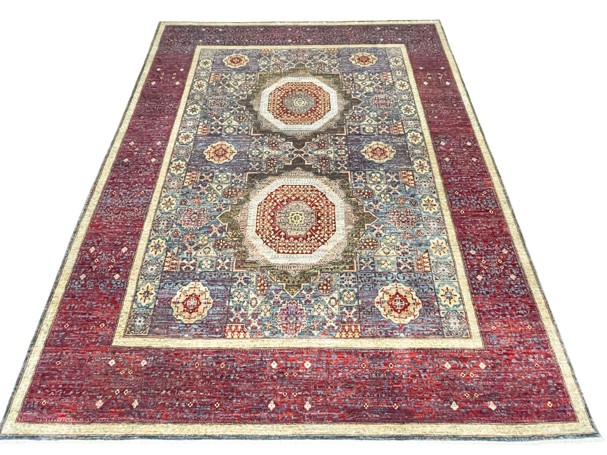 8x10 Navy and Red Turkish Tribal Rug