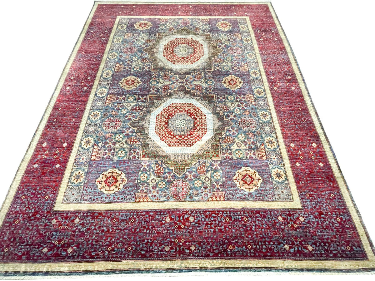 8x10 Navy and Red Turkish Tribal Rug