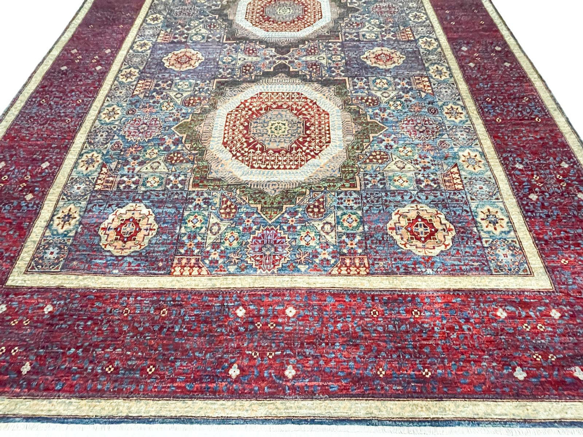 8x10 Navy and Red Turkish Tribal Rug