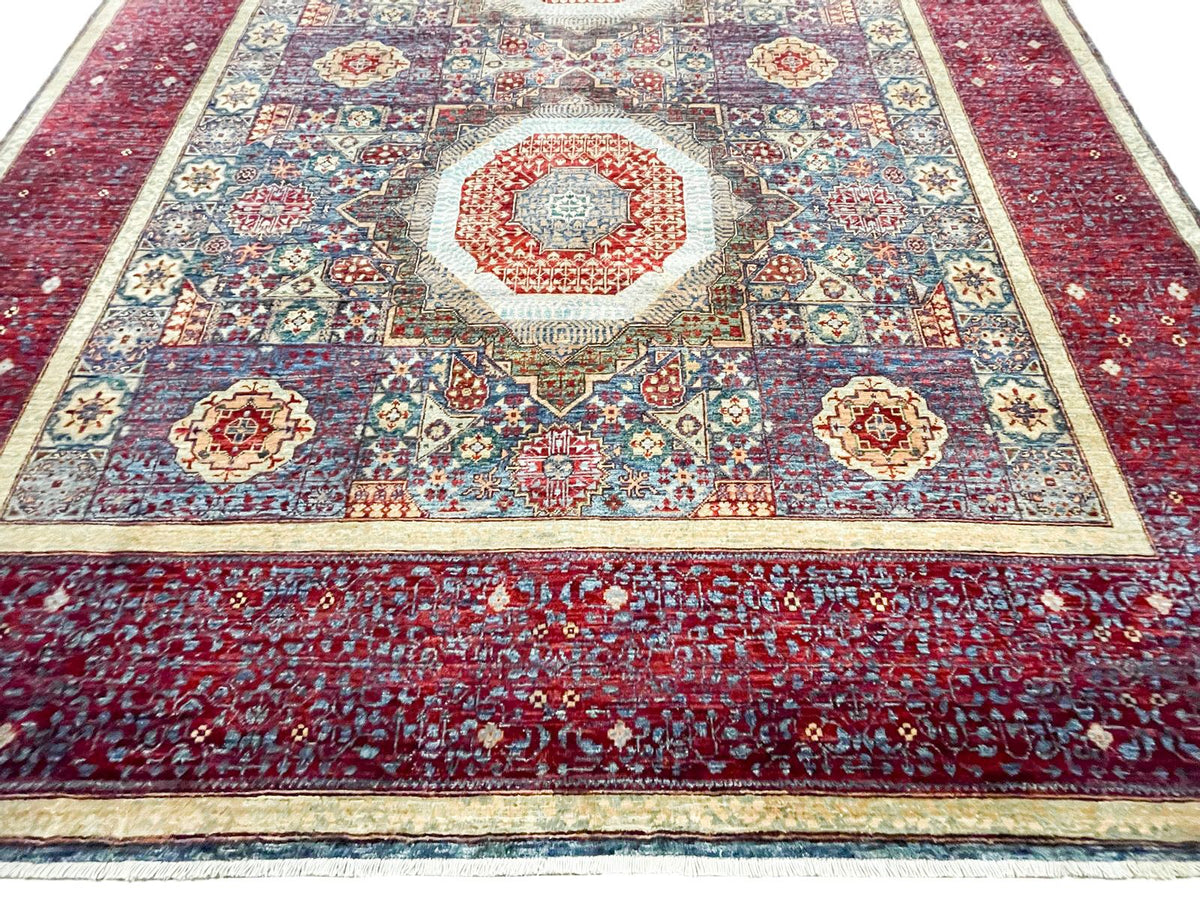 8x10 Navy and Red Turkish Tribal Rug