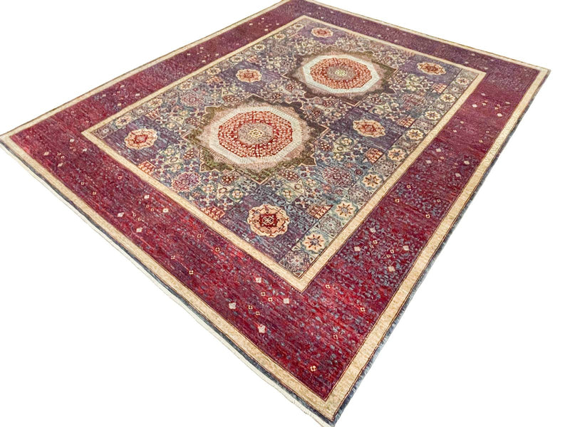 8x10 Navy and Red Turkish Tribal Rug