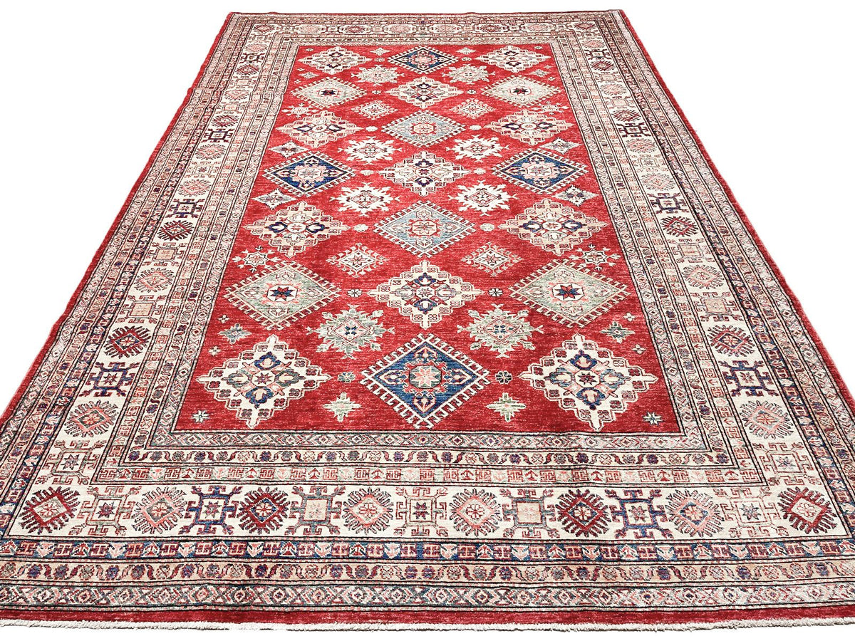 7x10 Red and Ivory Kazak Tribal Rug
