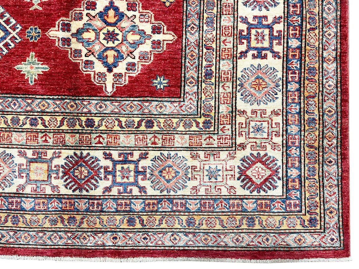 7x10 Red and Ivory Kazak Tribal Rug