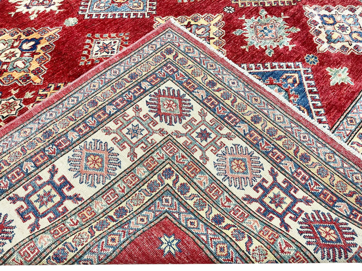 7x10 Red and Ivory Kazak Tribal Rug