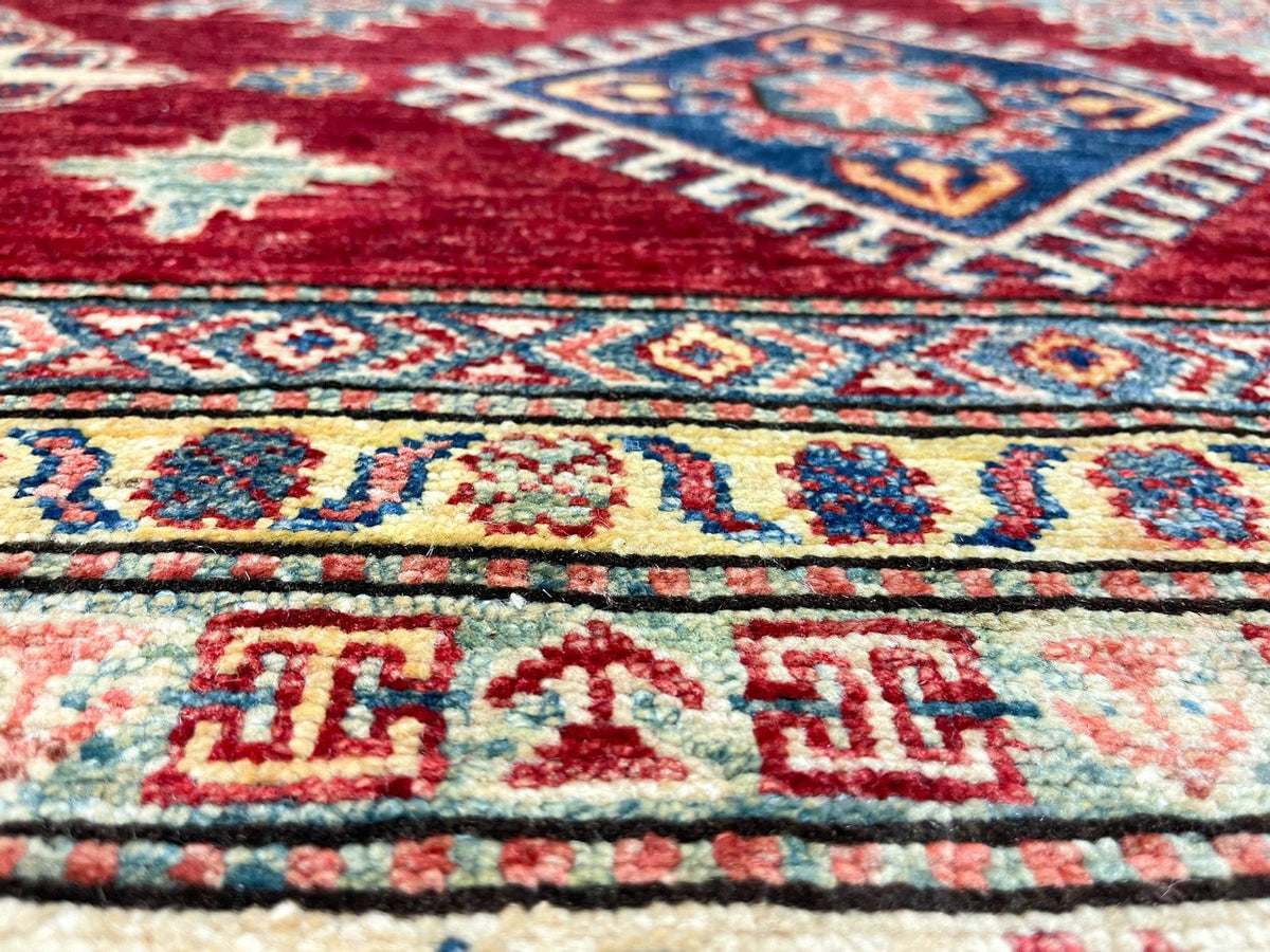 7x10 Red and Ivory Kazak Tribal Rug