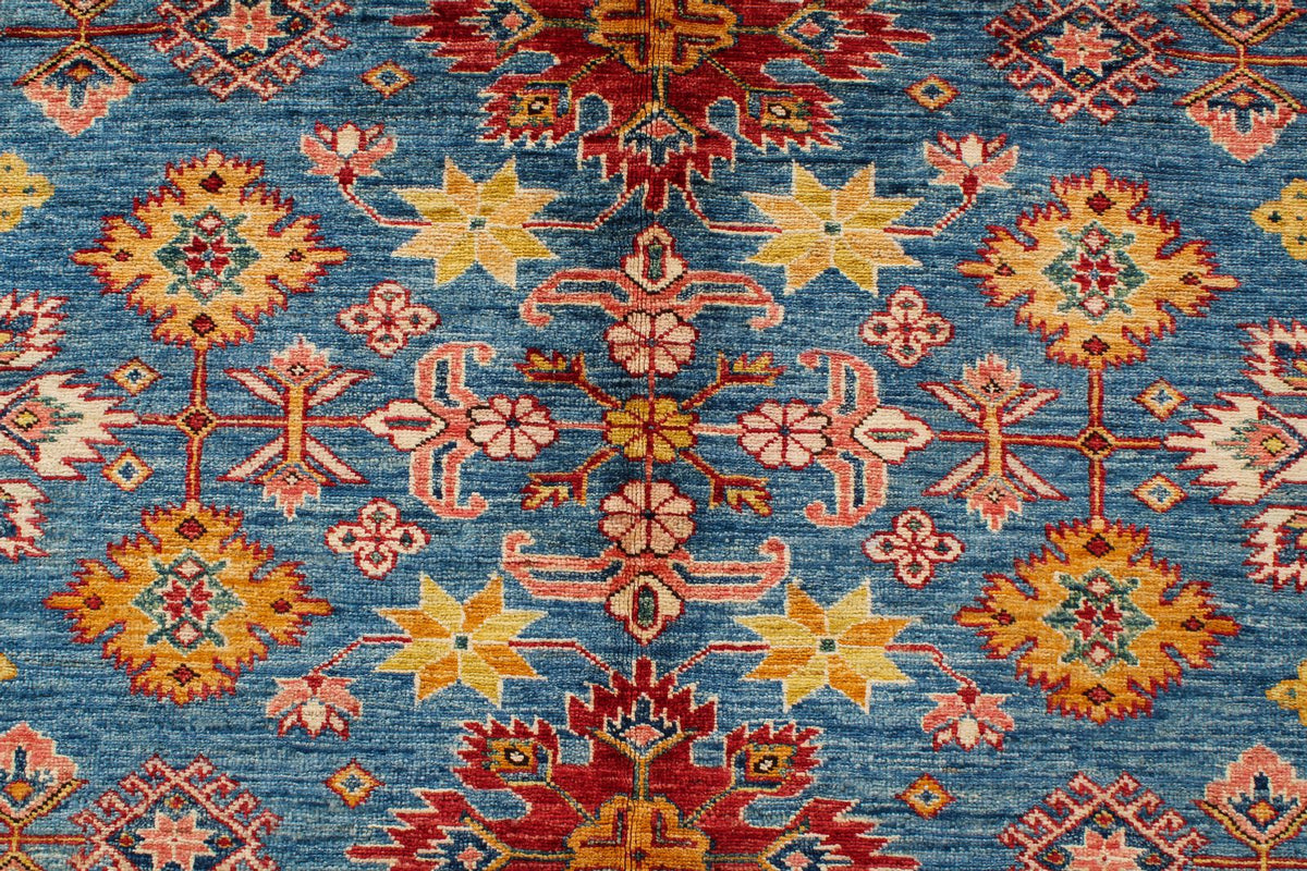 8x10 Blue and Ivory Kazak Tribal Rug