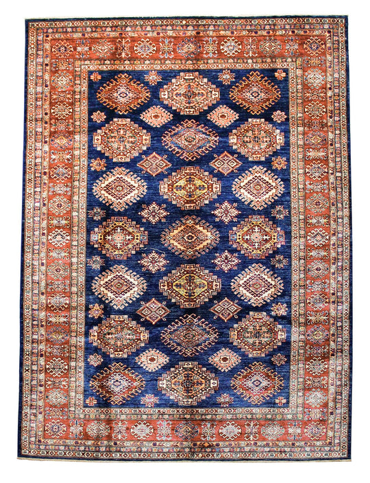 7x9 Navy and Red Kazak Tribal Rug