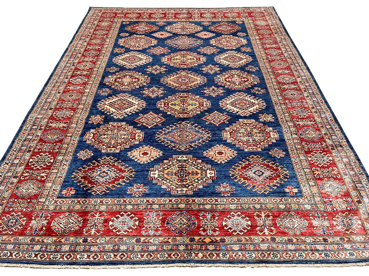 7x9 Navy and Red Kazak Tribal Rug