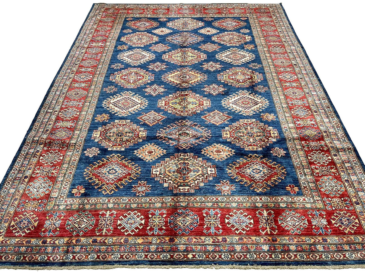7x9 Navy and Red Kazak Tribal Rug