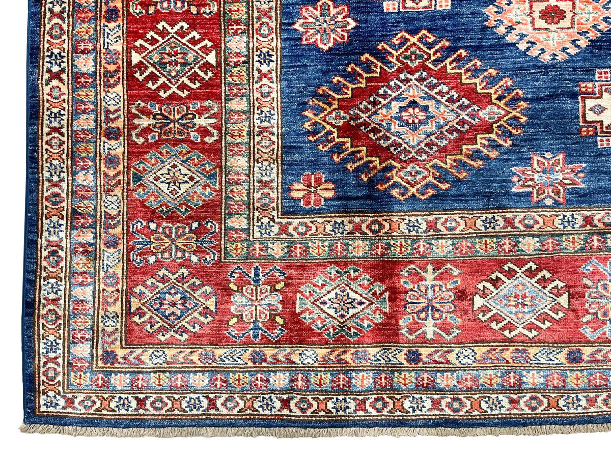 7x9 Navy and Red Kazak Tribal Rug