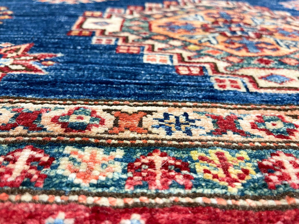 7x9 Navy and Red Kazak Tribal Rug
