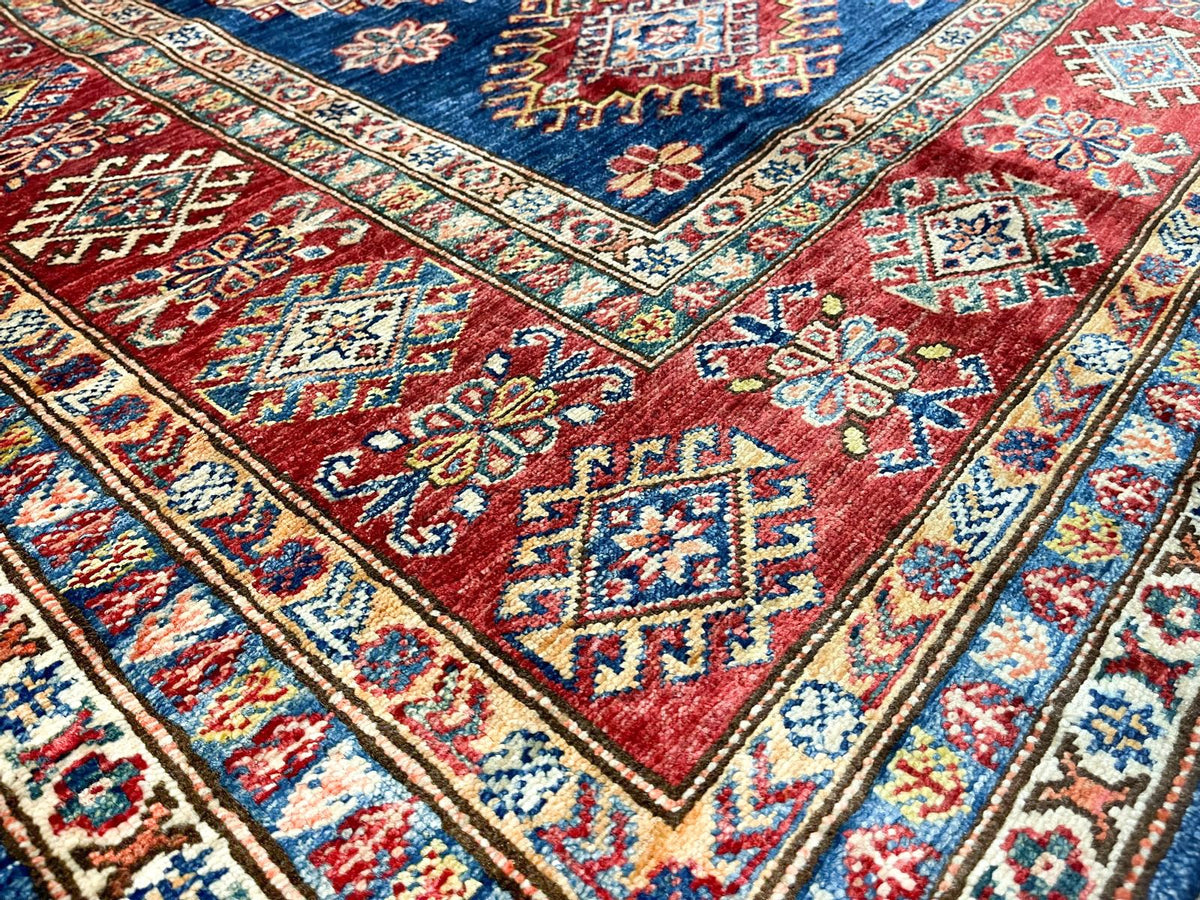 7x9 Navy and Red Kazak Tribal Rug