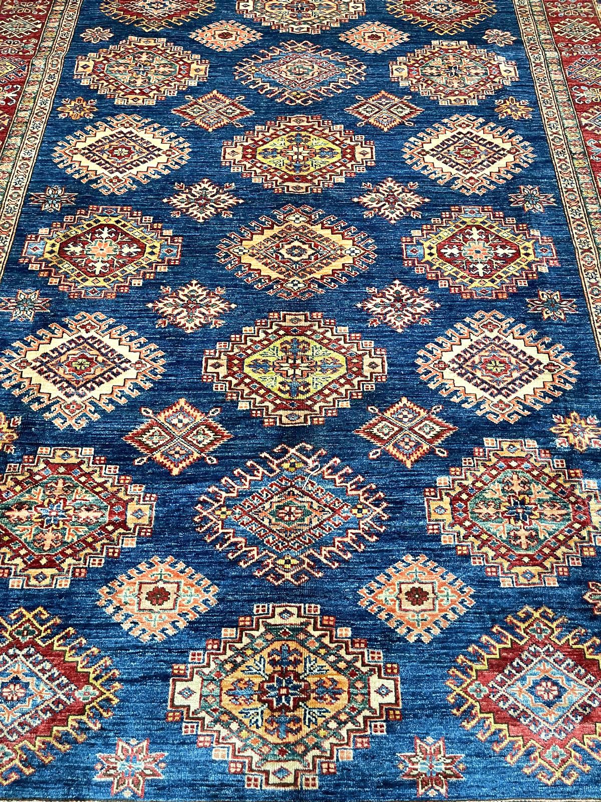 7x9 Navy and Red Kazak Tribal Rug