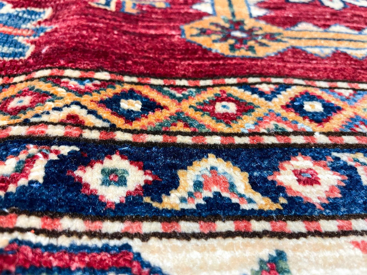 6x8 Red and Ivory Kazak Tribal Rug