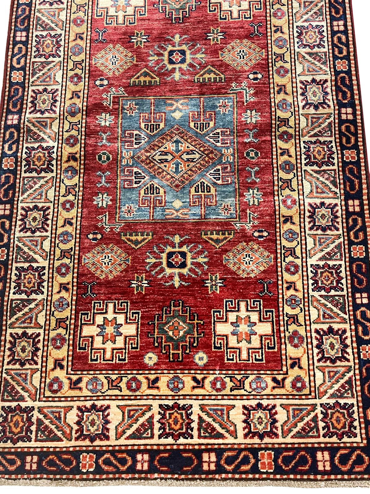 3x5 Red and Ivory Kazak Tribal Rug