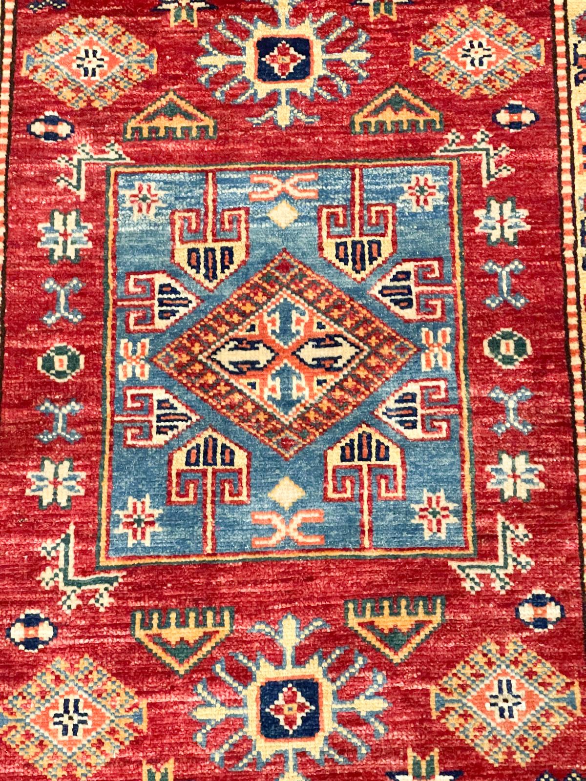 3x5 Red and Ivory Kazak Tribal Rug