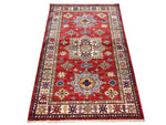 3x5 Red and Ivory Kazak Tribal Rug