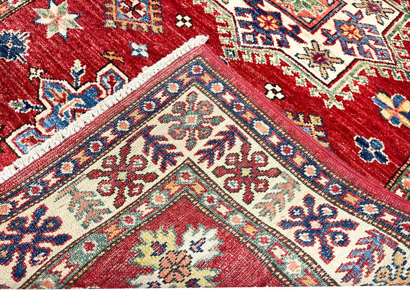 3x5 Red and Ivory Kazak Tribal Rug