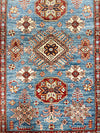 3x5 Blue and Ivory Kazak Tribal Rug