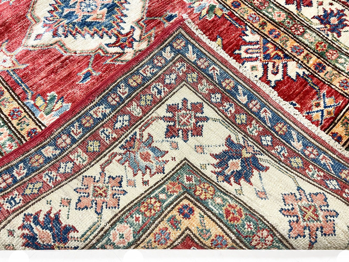 3x5 Red and Ivory Kazak Tribal Rug