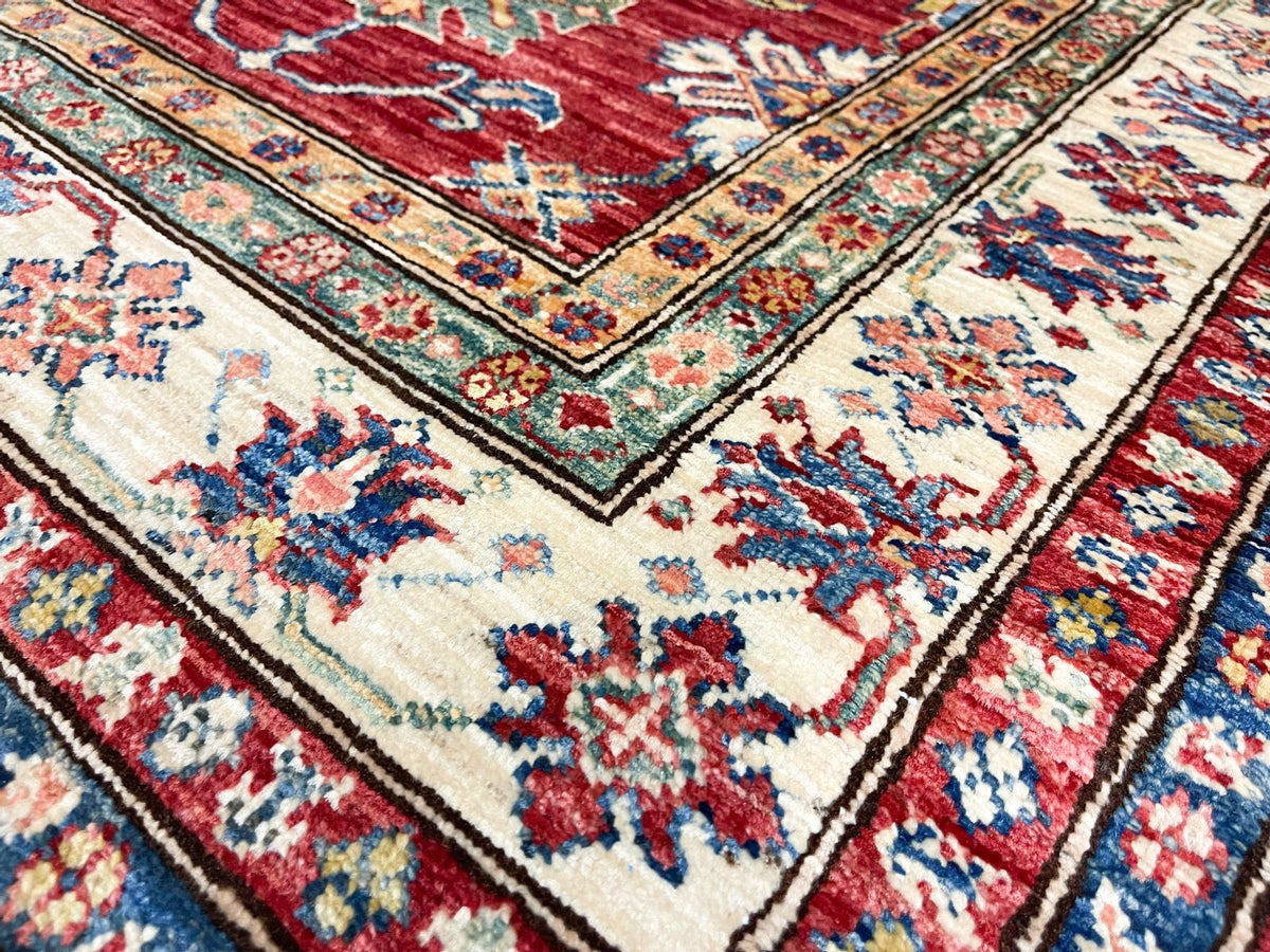 3x5 Red and Ivory Kazak Tribal Rug