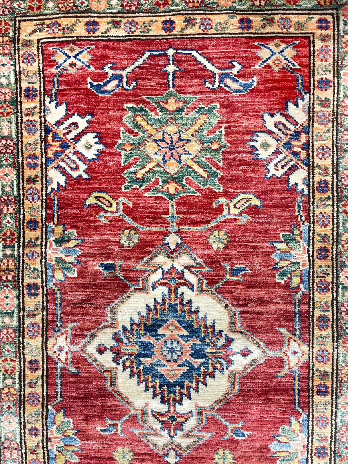 3x5 Red and Ivory Kazak Tribal Rug