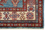 3x5 Blue and Ivory Kazak Tribal Rug