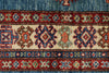 3x5 Blue and Ivory Kazak Tribal Rug