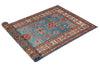 3x5 Blue and Ivory Kazak Tribal Rug