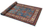 3x5 Blue and Ivory Kazak Tribal Rug