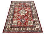 4x6 Red and Ivory Kazak Tribal Rug