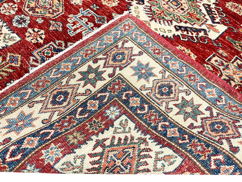 4x6 Red and Ivory Kazak Tribal Rug