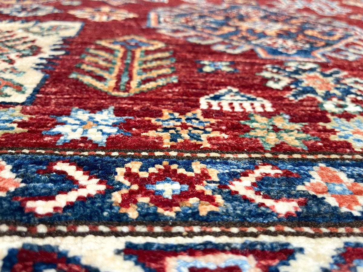 4x6 Red and Ivory Kazak Tribal Rug