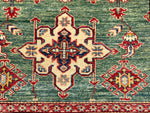 4x6 Green and Ivory Kazak Tribal Rug