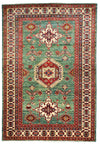 4x6 Green and Ivory Kazak Tribal Rug