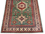 4x6 Green and Ivory Kazak Tribal Rug