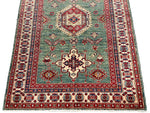 4x6 Green and Ivory Kazak Tribal Rug